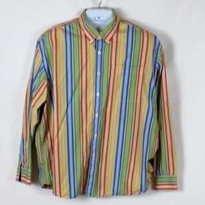 INDIGO PALMS DENIM COMPANY Button Front Shirt Men Size Small Blue, Orange Stripe
